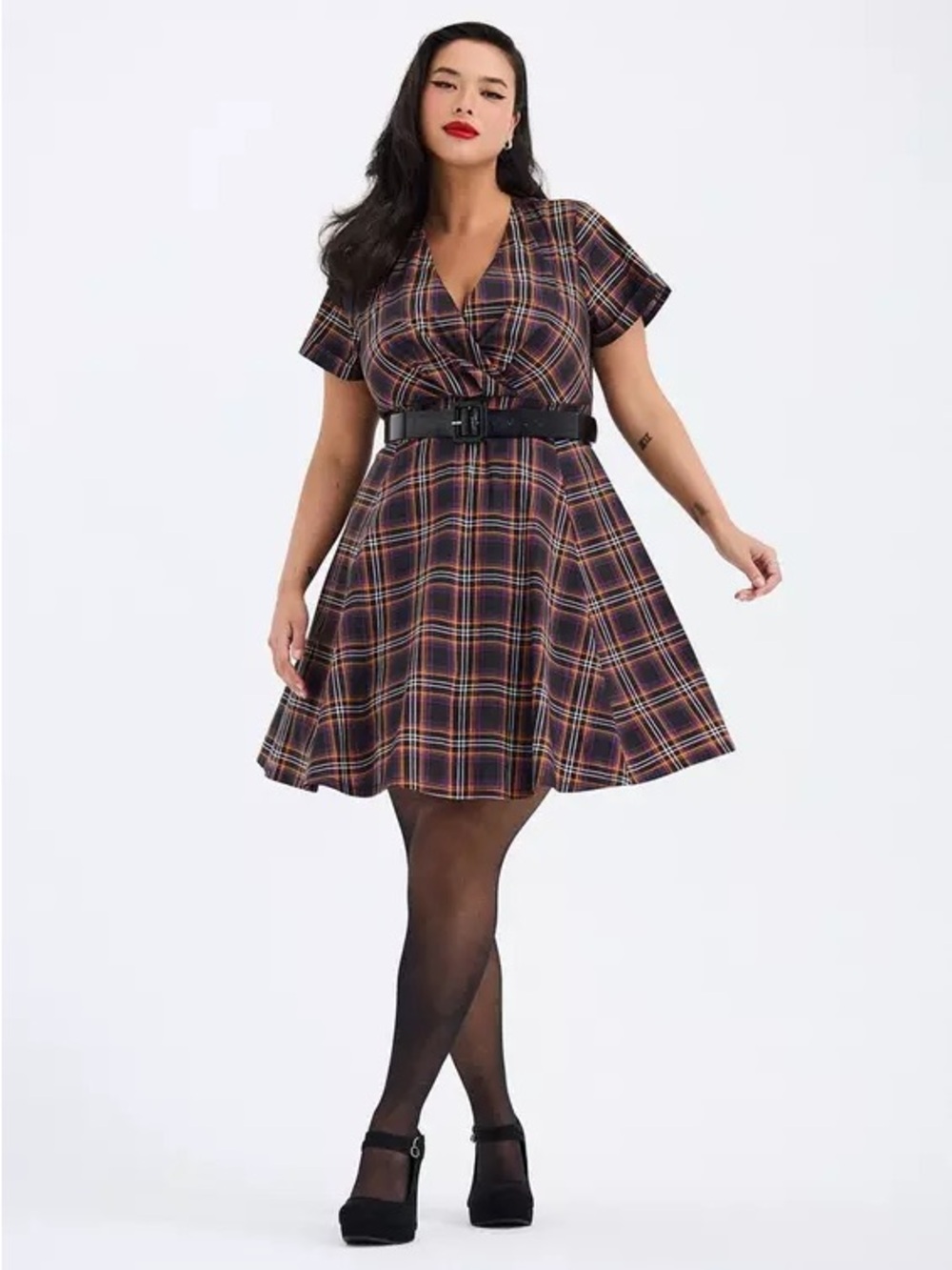NWT Retro Chic By Torrid Surplice Plaid Mini Dress Size 26 *No Belt*